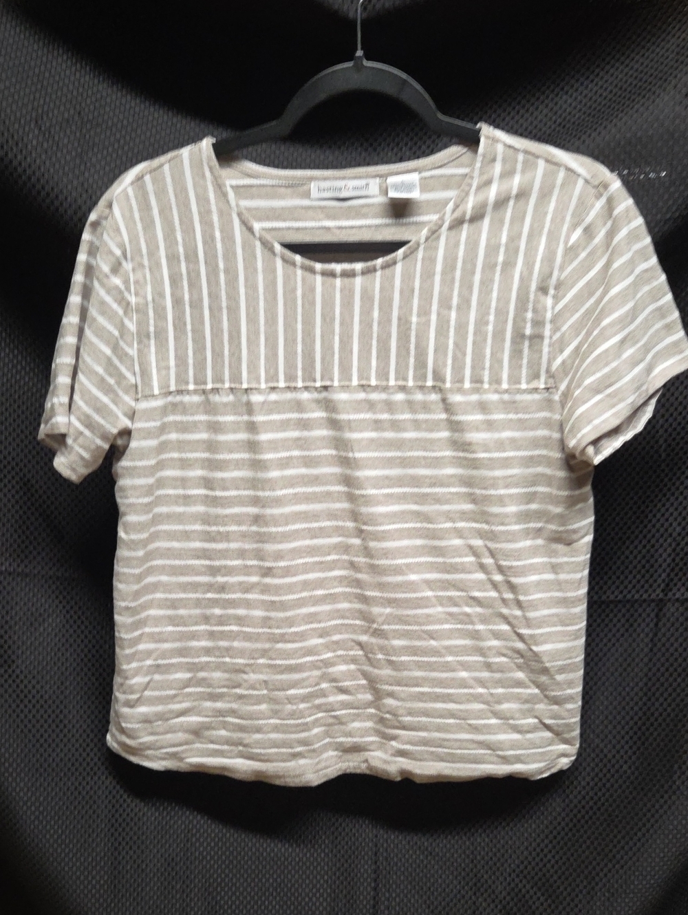 hasting & Smith. Taupe and White Striped Short-Sleeve Tee